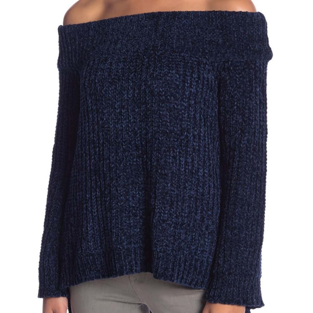 NWT Navy Chenille Sweater Off the Shoulder
